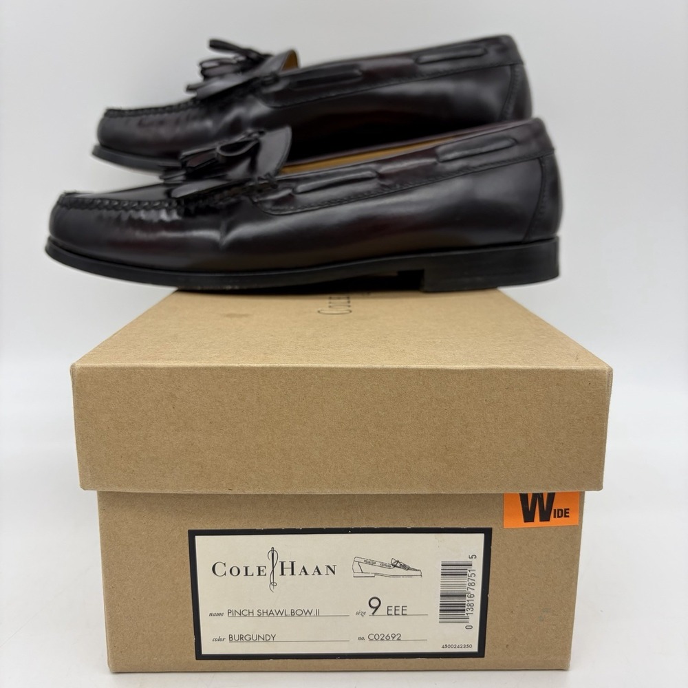 Cole Haan Mens 9 EEE Shoes Extra Wide Pinch Shawl Bow II Burgundy Tassel Kettle